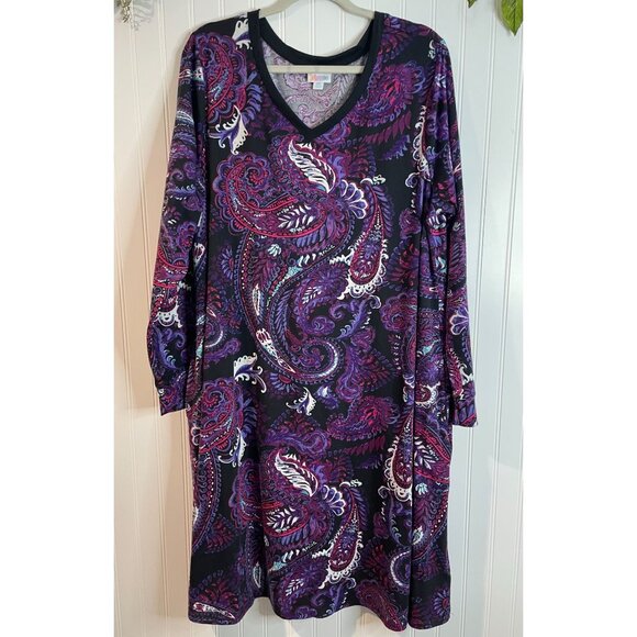 LuLaRoe Womens 2XL Long Sleeve Paisley Swing Dress 95% Polyester &Spandex Blend - Picture 1 of 14